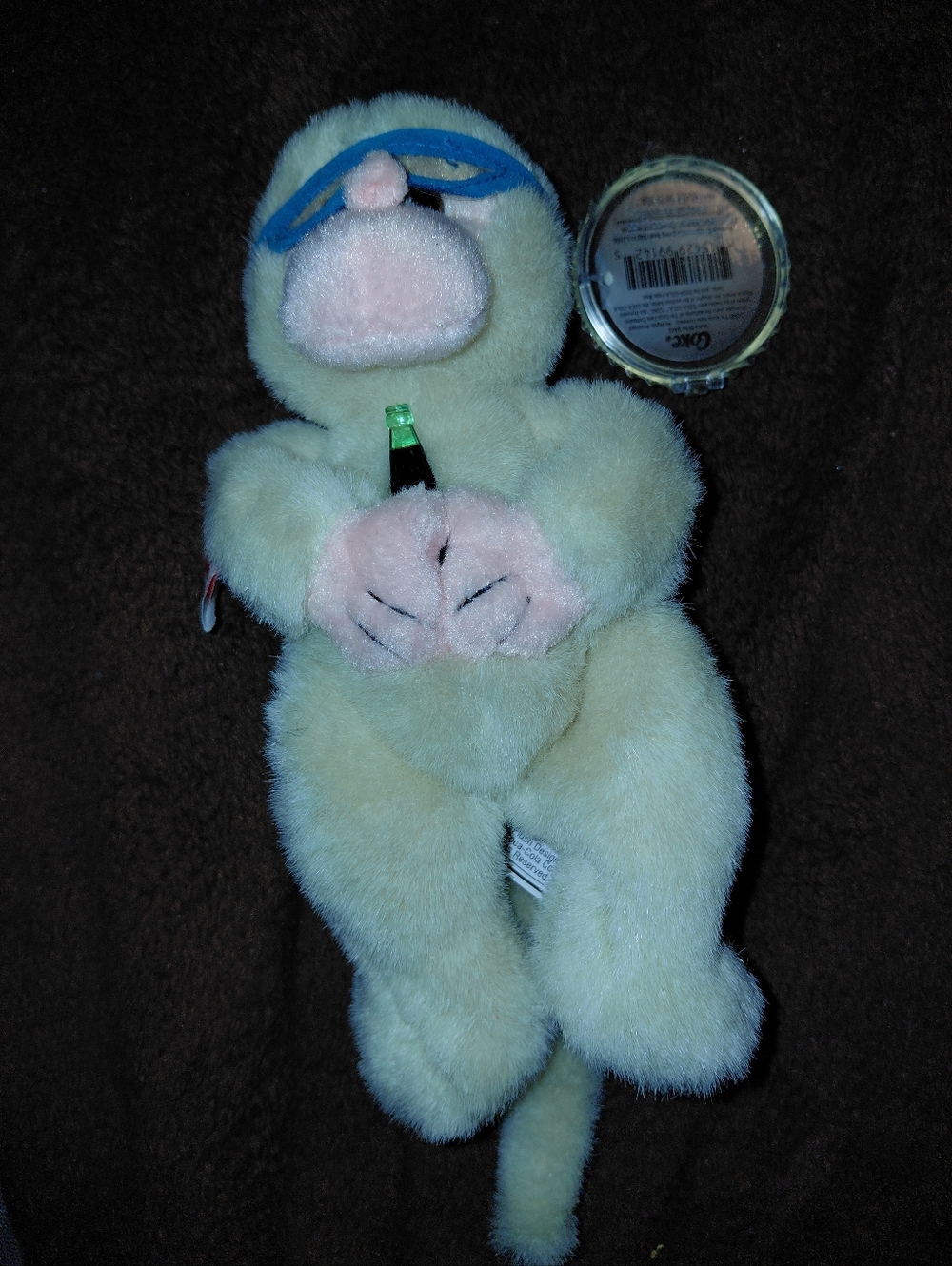 Coca Cola Plush Yellow Monkey with Blue Mask and Pink Beak
